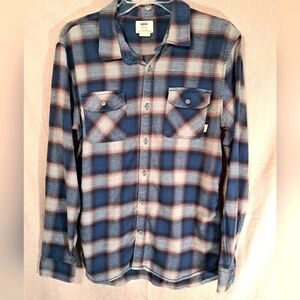 Vans Flannel Button Down Shirt Red Blue Plaid Stripe Square Size Medium